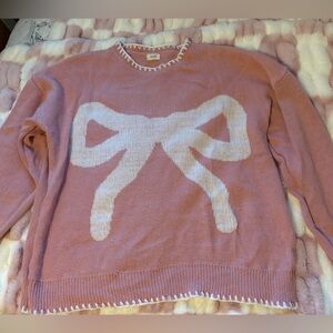 Elegant Pink and White Bow Sweater